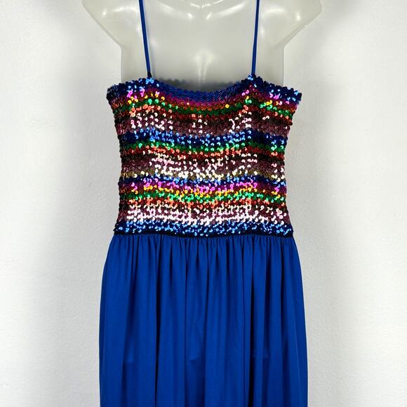Vintage 70s Sequins Tube Top Polyester Skirt Boogie Studio 54 Disco Dress L/XL - Picture 6 of 7